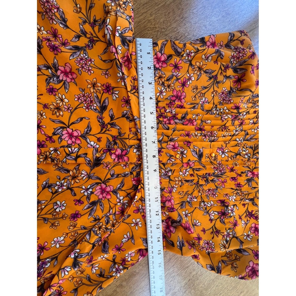 Nanette Lepore Orange Floral Pintuck Sleeveless Shirt Dress Size 10 Belted Knee - Picture 7 of 10